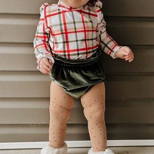 Festive Plaid Top and Velvet Diaper Cover Set
